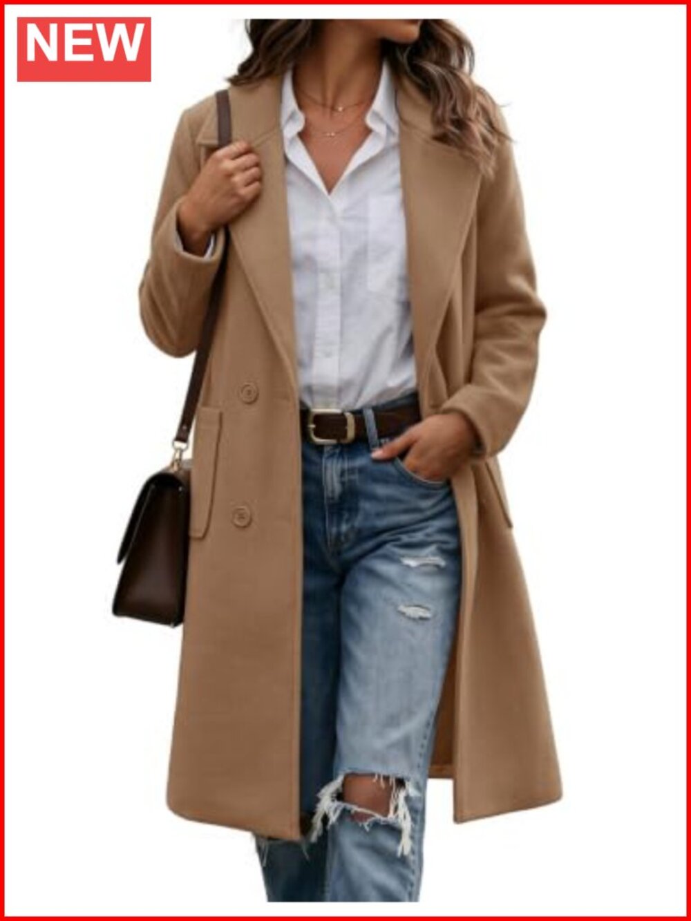 Women's Double Breasted Notch Lapel Mid-Long Peacoat Coat